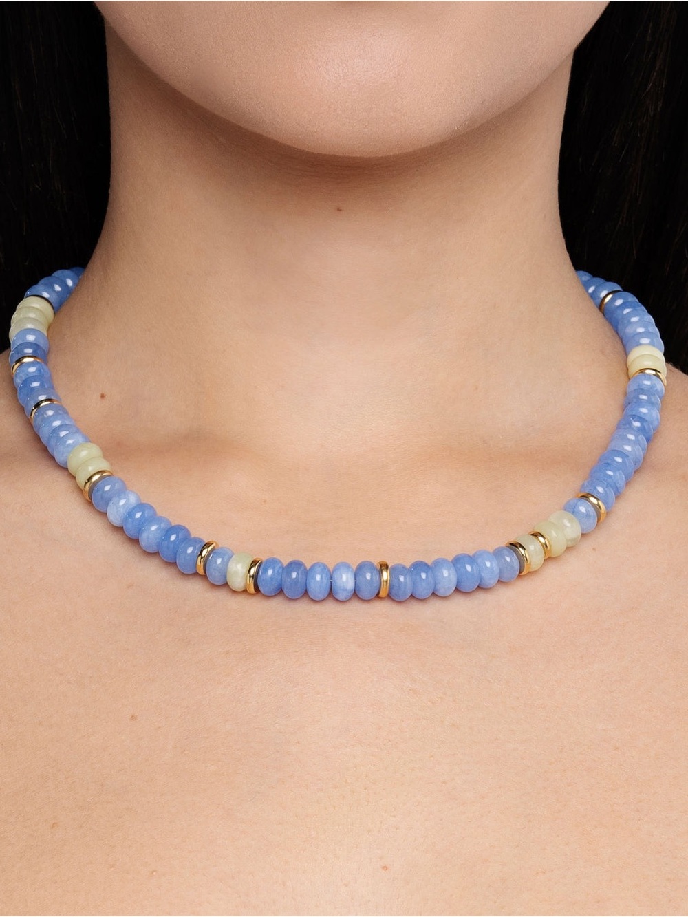 Mayamar Blue Beaded Stone Stacker Necklace